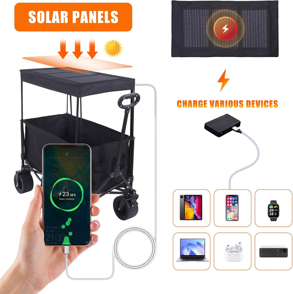Nice C Chair with Canopy, Chair with Shades, Camping Chair, Sports Chairs, Beach Chair, w/Removable Footrest 2-Pack+Wagons Carts Foldable, Foldable Wagon, Collapsible Wagon with Solar Panel Canopy
