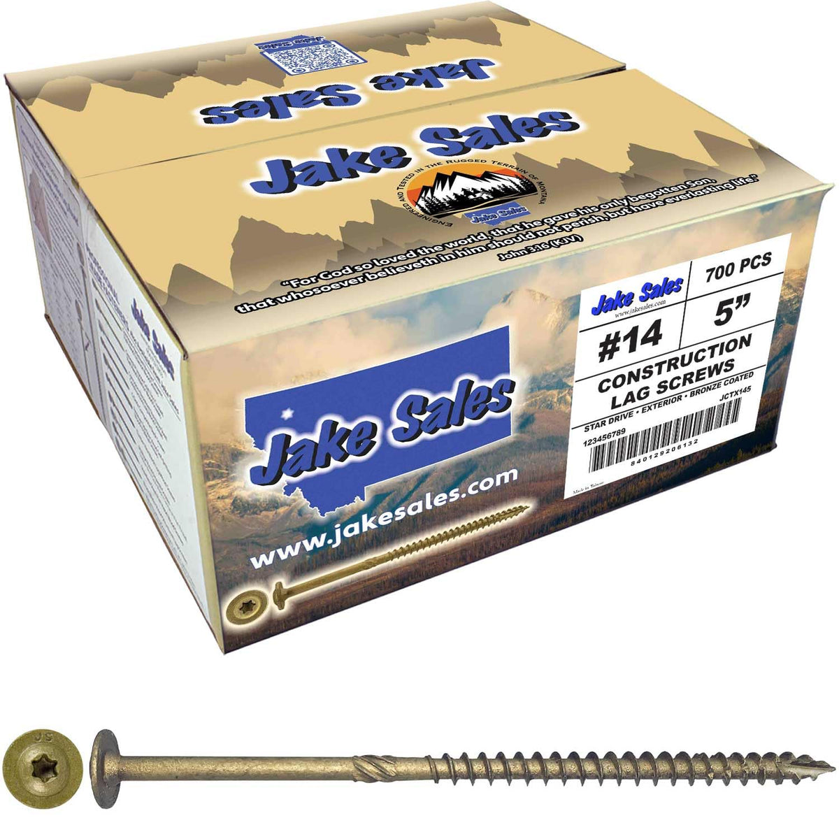 Jake Sales #14 x 5 Construction Lag Screw Exterior Coated Torx/Star Drive Heavy Duty Structural Lag Screw Far Superior to Common Lag Screws (Full Box - 700 Screw Count) Modified Truss Washer Head
