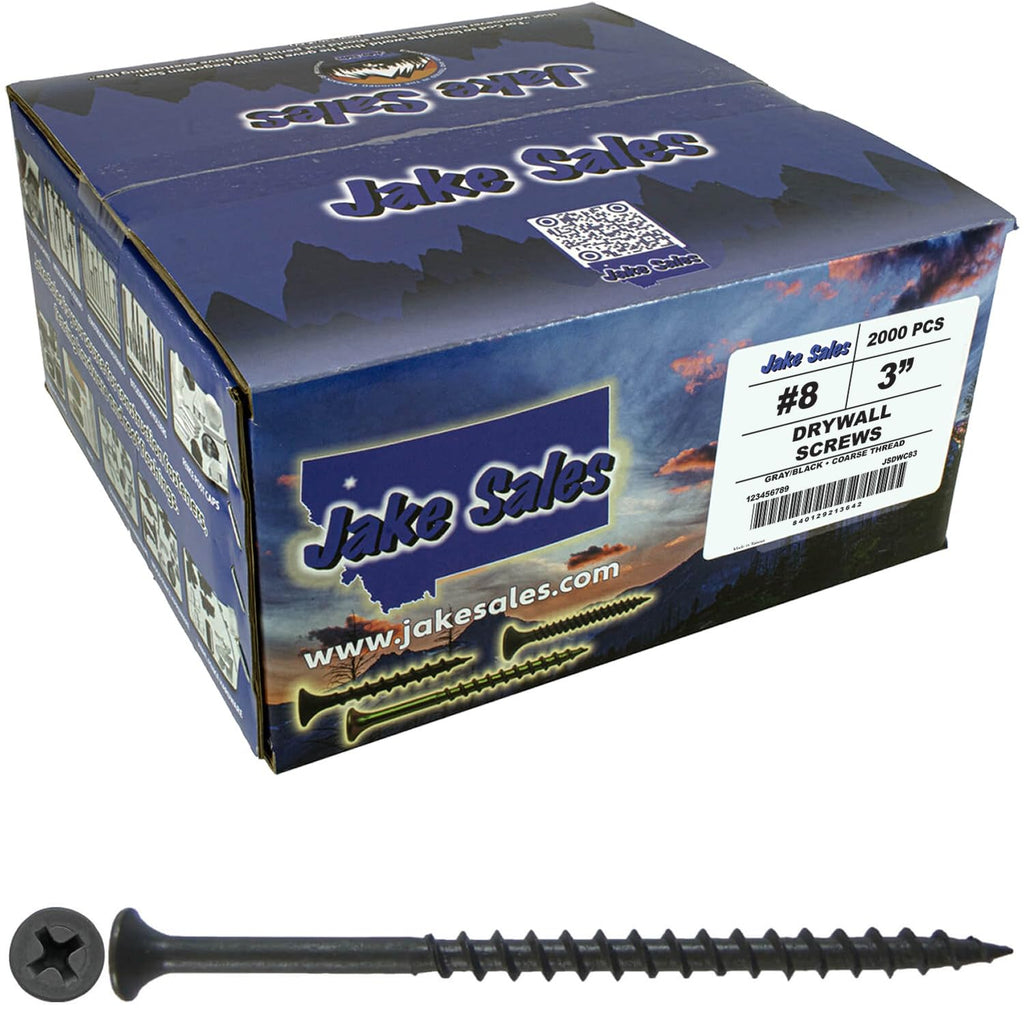 8 x 3 COARSE Thread Gray Phosphate Drywall Screws, Drywall, Gypsum Board, Sheet Rock, Plasterboard Screws. CASE Qty 9 Boxes - 4,275 Screws