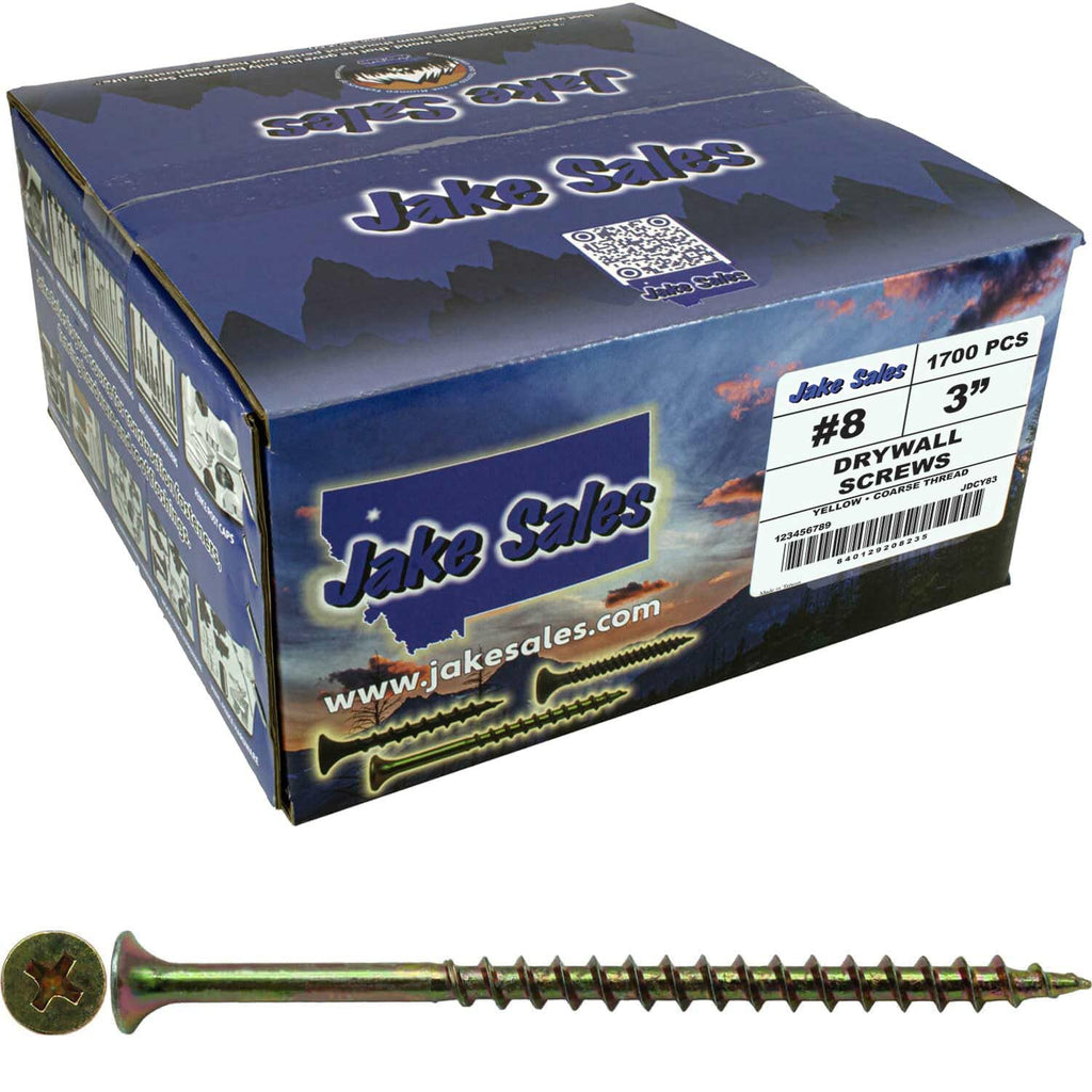 Drywall Screws: Yellow ZINC #8 x 3 COARSE Thread Drywall, Gypsum Board, Sheetrock, Plasterboard Screws. Use for Low Cost, All Purpose Wood Screws (22 POUNDS 2,000 Approx. Screw Count)