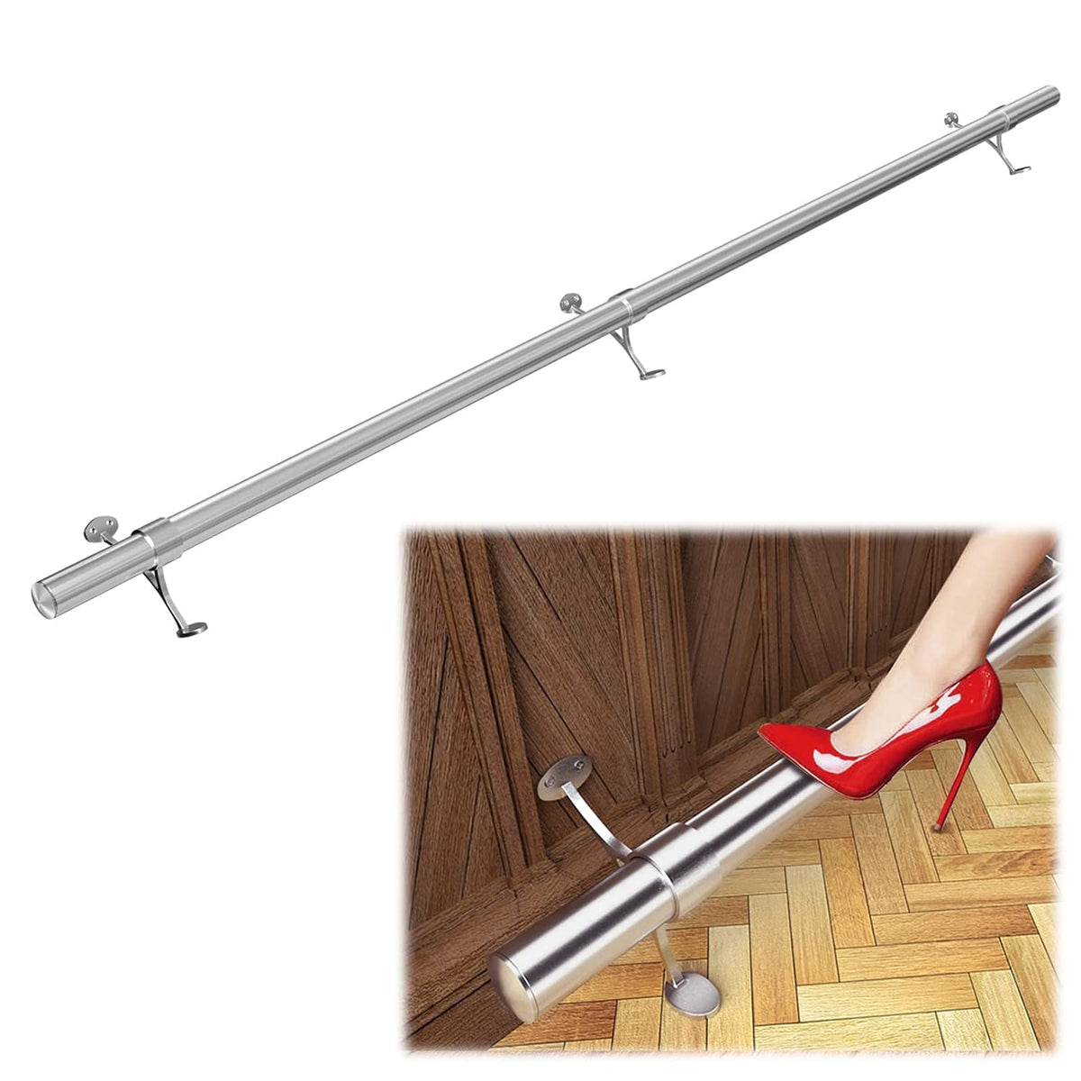 Muzata 8ft Bar Foot Rail Kit Undercounter Mount Hardware and Tubing Complete Kit 2'' OD Stainless Steel Brushed Finish for Indoor and Outdoor HF20 SL4
