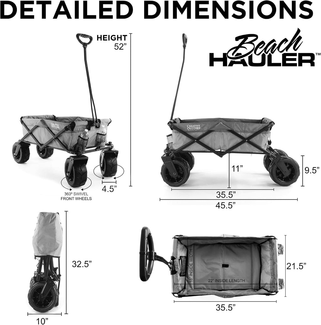 Creative Outdoor Push Pull Beach Hauler XXL, Collapsible and Portable Folding Wagon Cart, 200lbs Weight Capacity, Sport Series, Beach, Park, Garden Sports & Tailgate, (Green/Black Sport)