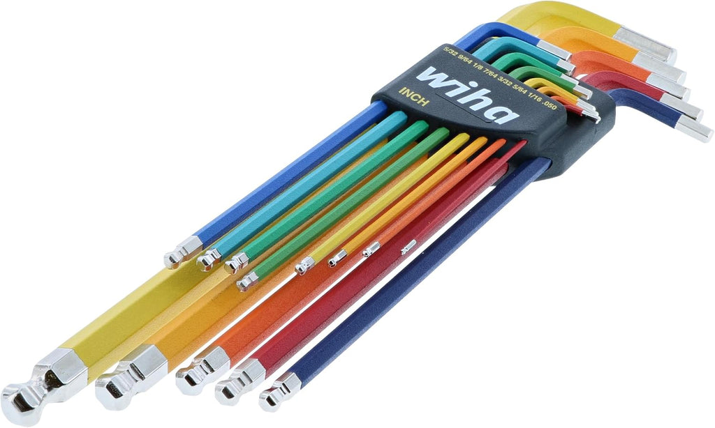 Wiha 66981 13-Piece Color Coded SAE Hex Key Allen Wrench Set, Ball End L-Key, .05'-3/8', Made in Germany