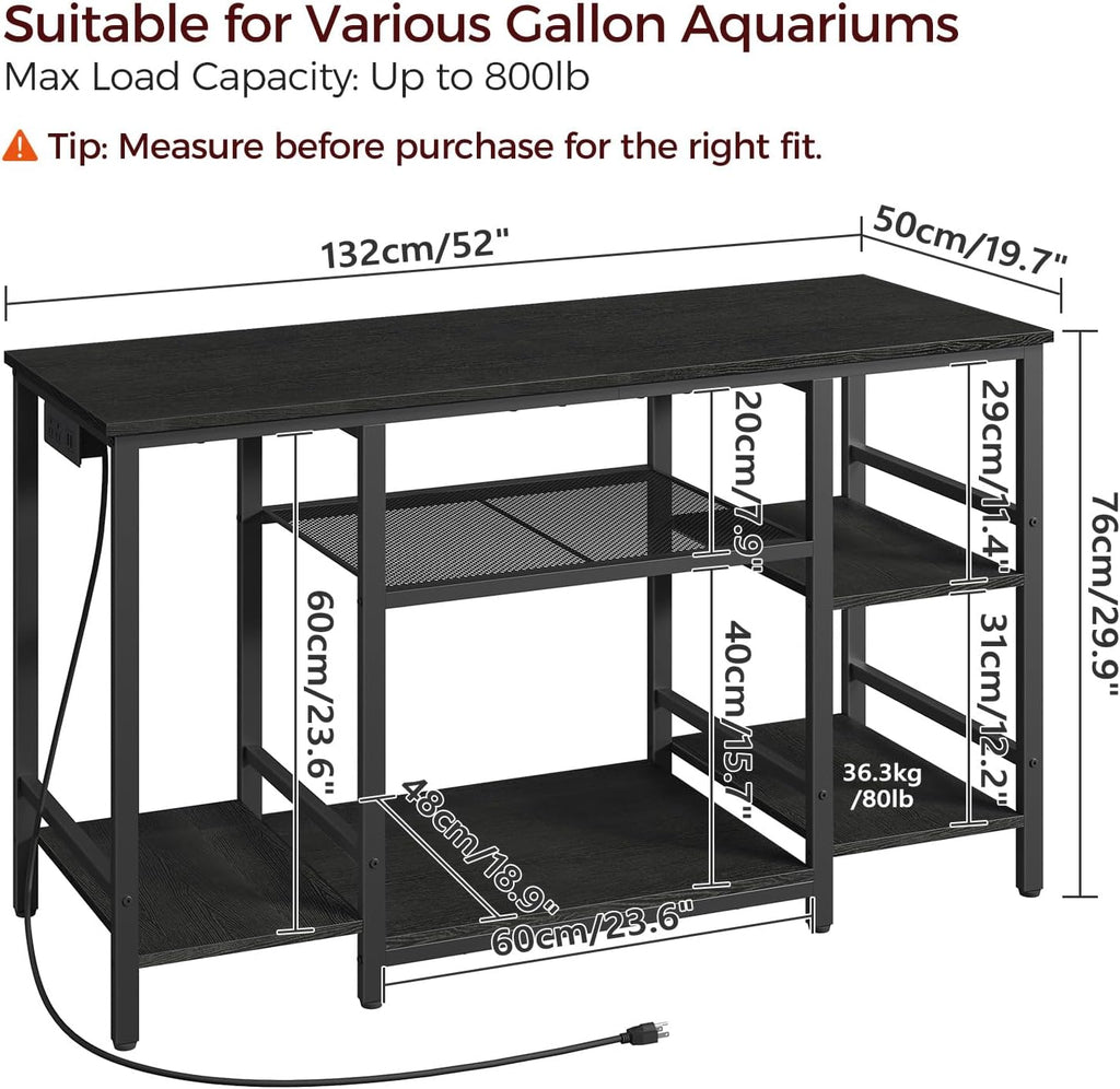 MAHANCRIS Mobile Printer Stand and 55-75 Gallon Fish Tank Stand Bundle, 3-Tier Industrial Printer Cart with Power Outlets and 2 USB Ports, Heavy Duty Reptile Terrarium Tank Stand, PTHB78E01-FTBK55E01