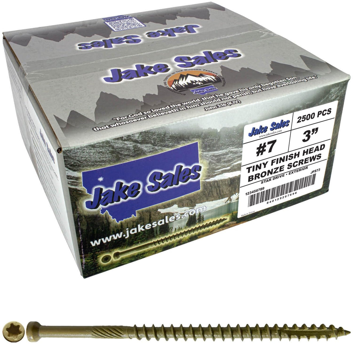 Jake Sales #7 x 3 Bronze Coated Multipurpose Wood Screw Torx/Star Tiny Finish Head (Full Box - 2500 Screws) Exterior Coated - ACQ Compatible Wood Screws