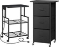 MAHANCRIS Printer Stand and File Cabinet Bundle, 3-Tier Industrial Printer Cart with Power Outlets and 2 USB Ports, Vertical Filing Cabinet with Wheels, PTHB78E01-FCBK5901