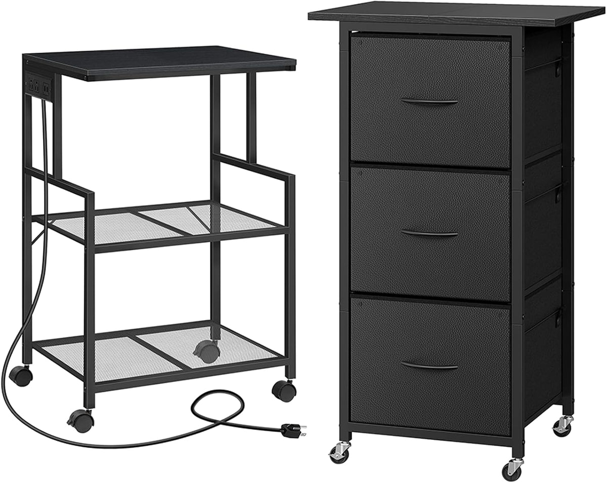 MAHANCRIS Printer Stand and File Cabinet Bundle, 3-Tier Industrial Printer Cart with Power Outlets and 2 USB Ports, Vertical Filing Cabinet with Wheels, PTHB78E01-FCBK5901