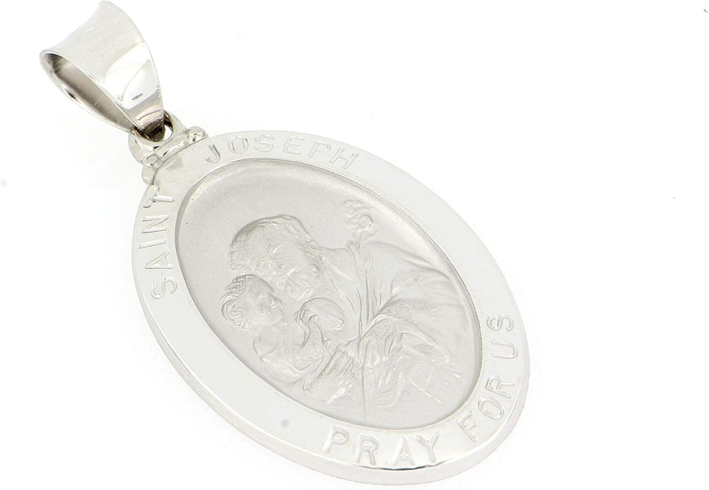 14k Yellow Gold and White Gold Polished Saint Joseph Oval Pendant Medal Necklaces