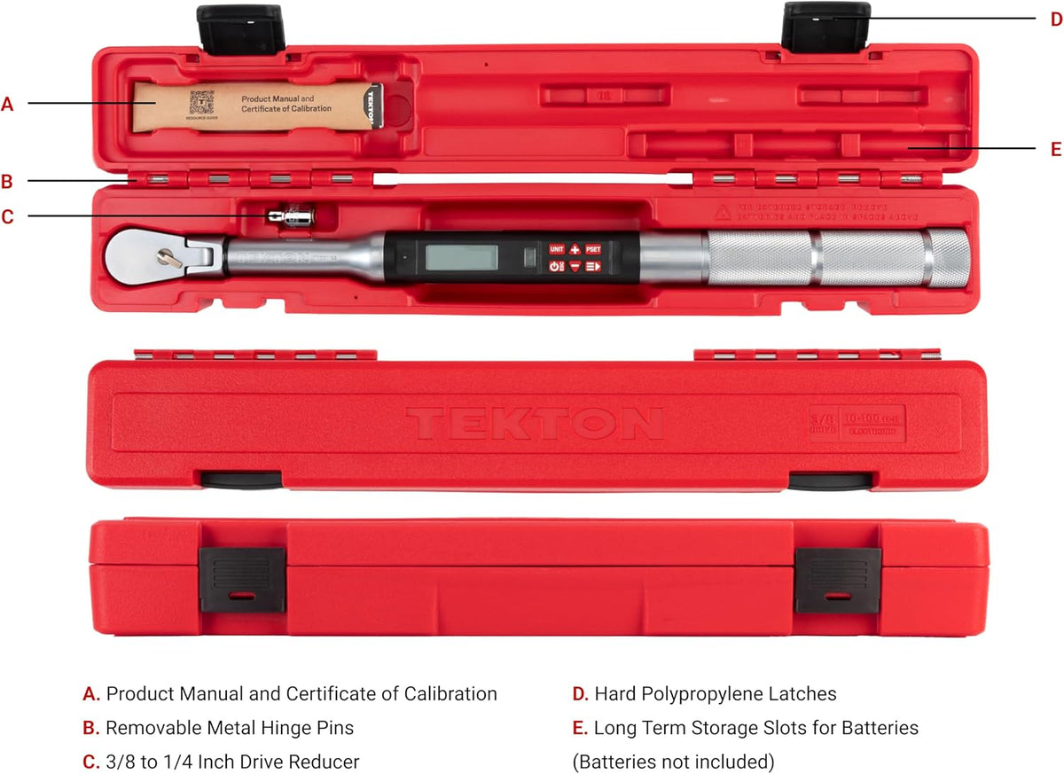 TEKTON 3/8 Inch Drive 90-Tooth Flex Head Dual-Direction Electronic Torque Wrench (10-100 ft-lb) | TRQ81122