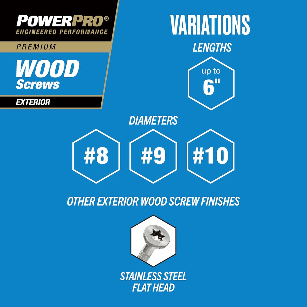 Power Pro Premium Exterior Wood Screws, #8 x 2 Inch All-Purpose Deck Screws for Outdoor Projects, T-25 Star Bit Included, Bronze, 3000 Pieces | 967775
