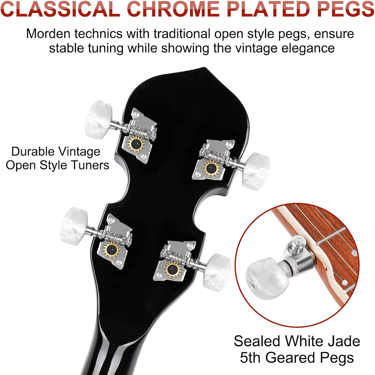 Vangoa Banjo 5 String Beginner Full Size Kit, Remo Head 24 Bracket Open Back Banjo Set with Resonator Starter Kit Gift Choice for Adults Youth Teen Beginner
