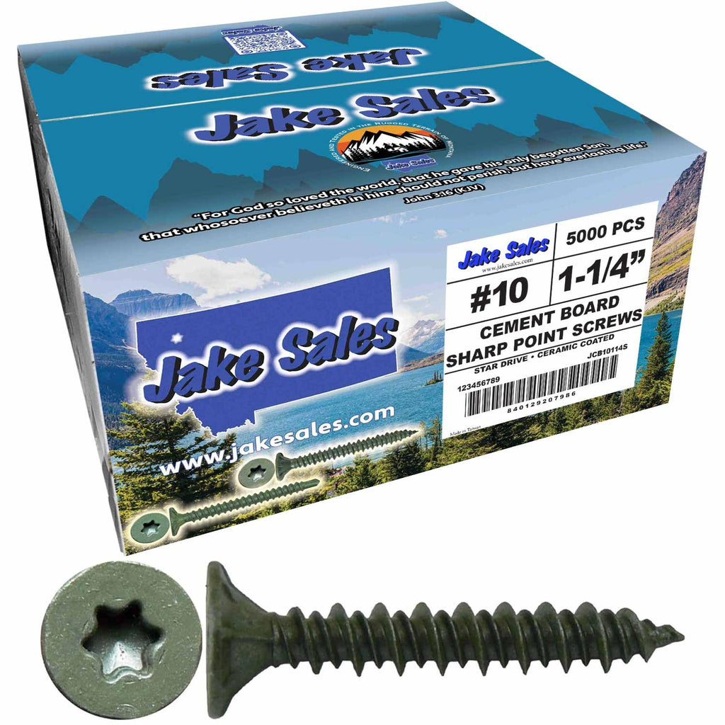 Jake Sales #10x1-1/4 Cement Board Star Head Screws Sharp Point for Fastening Cement Backer Board/Cement Board/Tile Board - T-25 Torx Head (Full Box 5000 Screw Count)