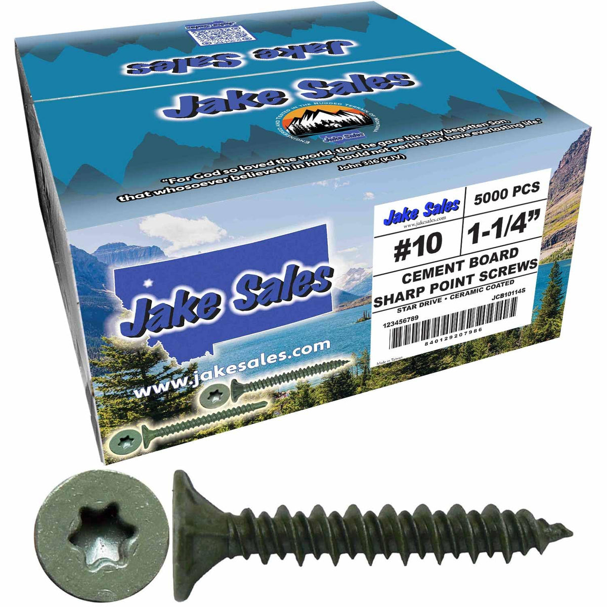 Jake Sales #10x1-1/4 Cement Board Star Head Screws Sharp Point for Fastening Cement Backer Board/Cement Board/Tile Board - T-25 Torx Head (Full Box 5000 Screw Count)