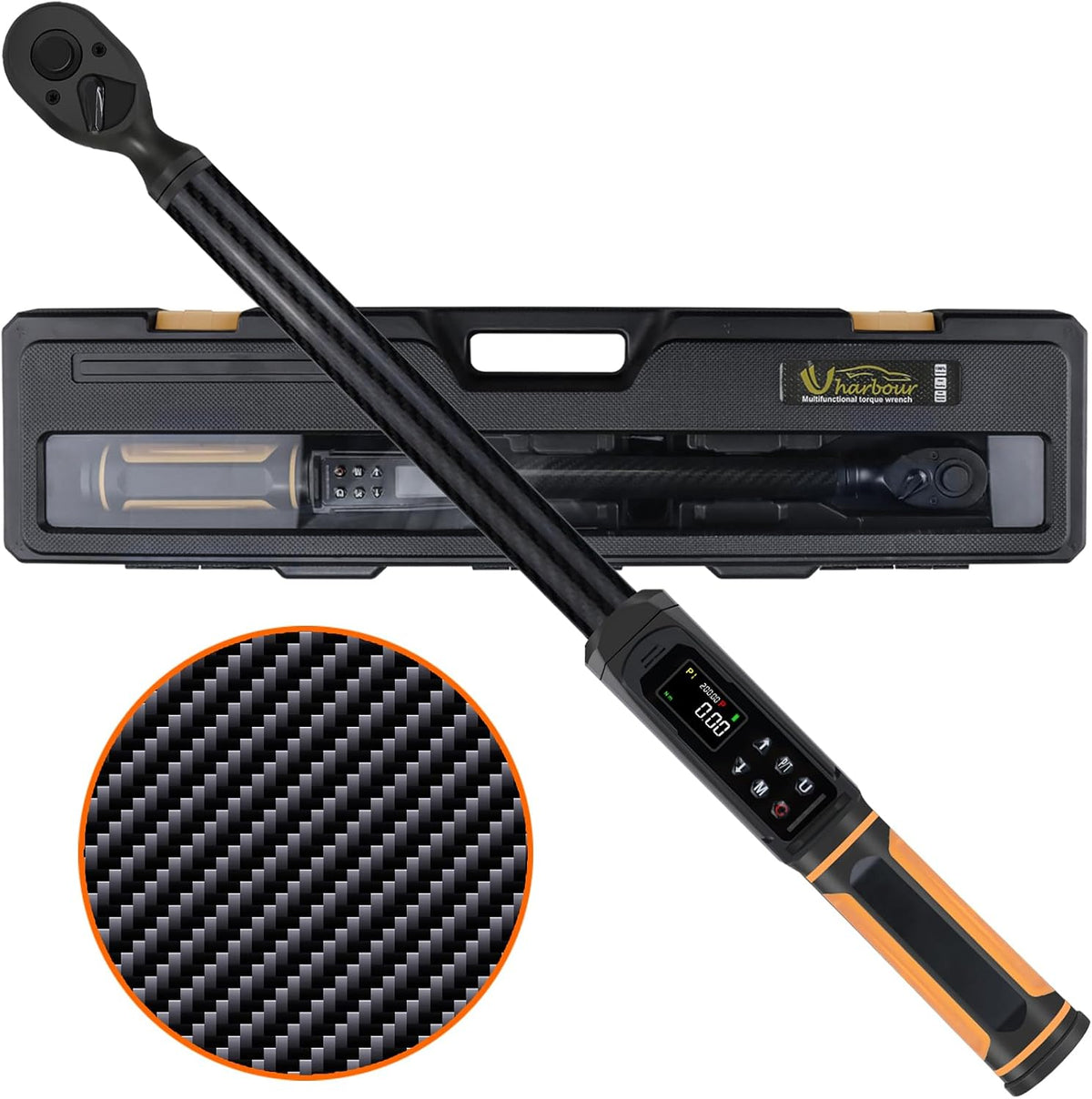 Digital Torque Wrench 1/2 Drive with Carbon Fiber Body, 2.2-147.5 Ft.lb Range, ±1% Accuracy with Vibration, Buzzer and LED Alert, Suitable for Car, Motorcycle and Bicycle