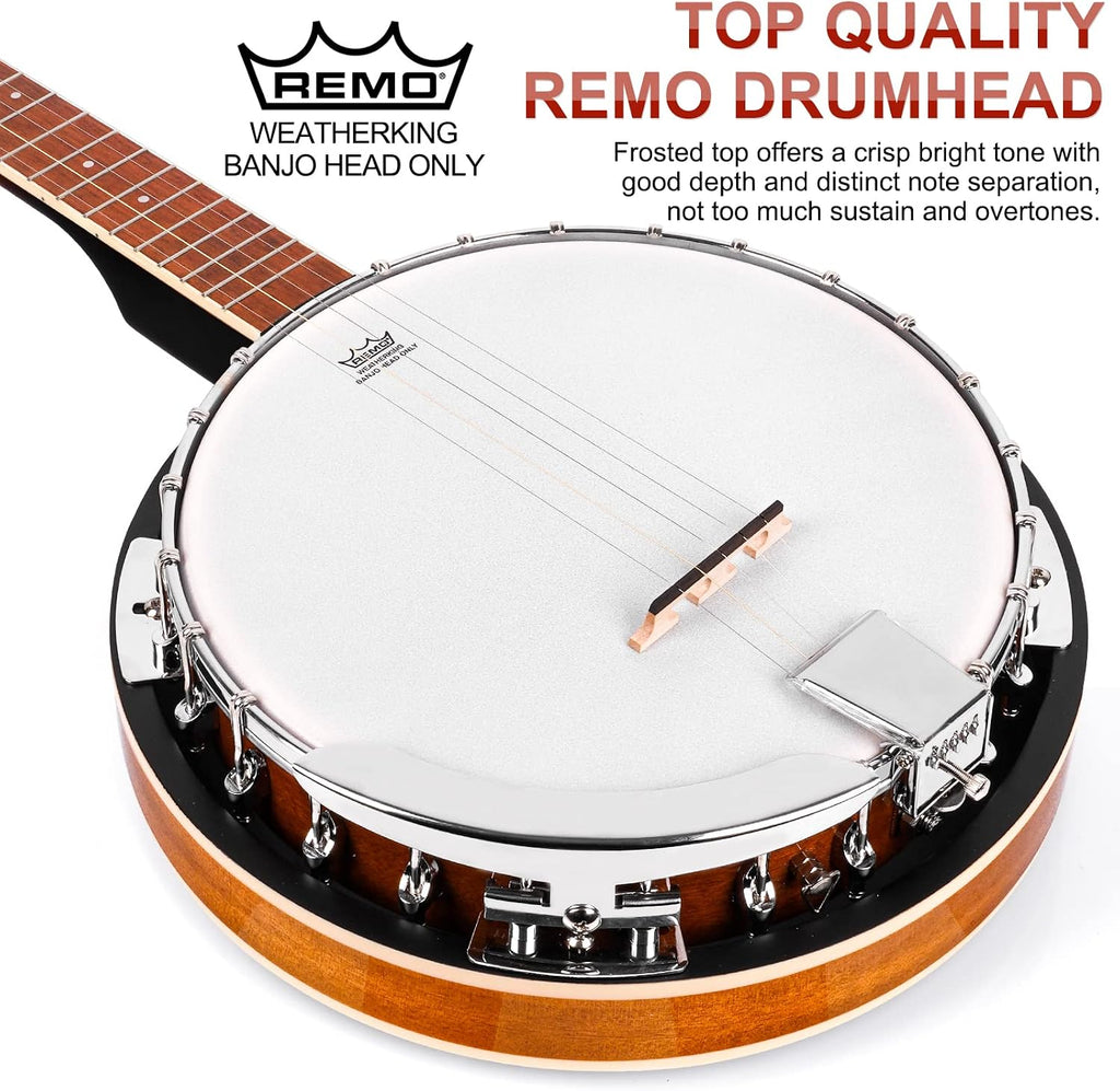 Vangoa Banjo 5 String Beginner Full Size Kit, Remo Head 24 Bracket Open Back Banjo Set with Resonator Starter Kit Gift Choice for Adults Youth Teen Beginner