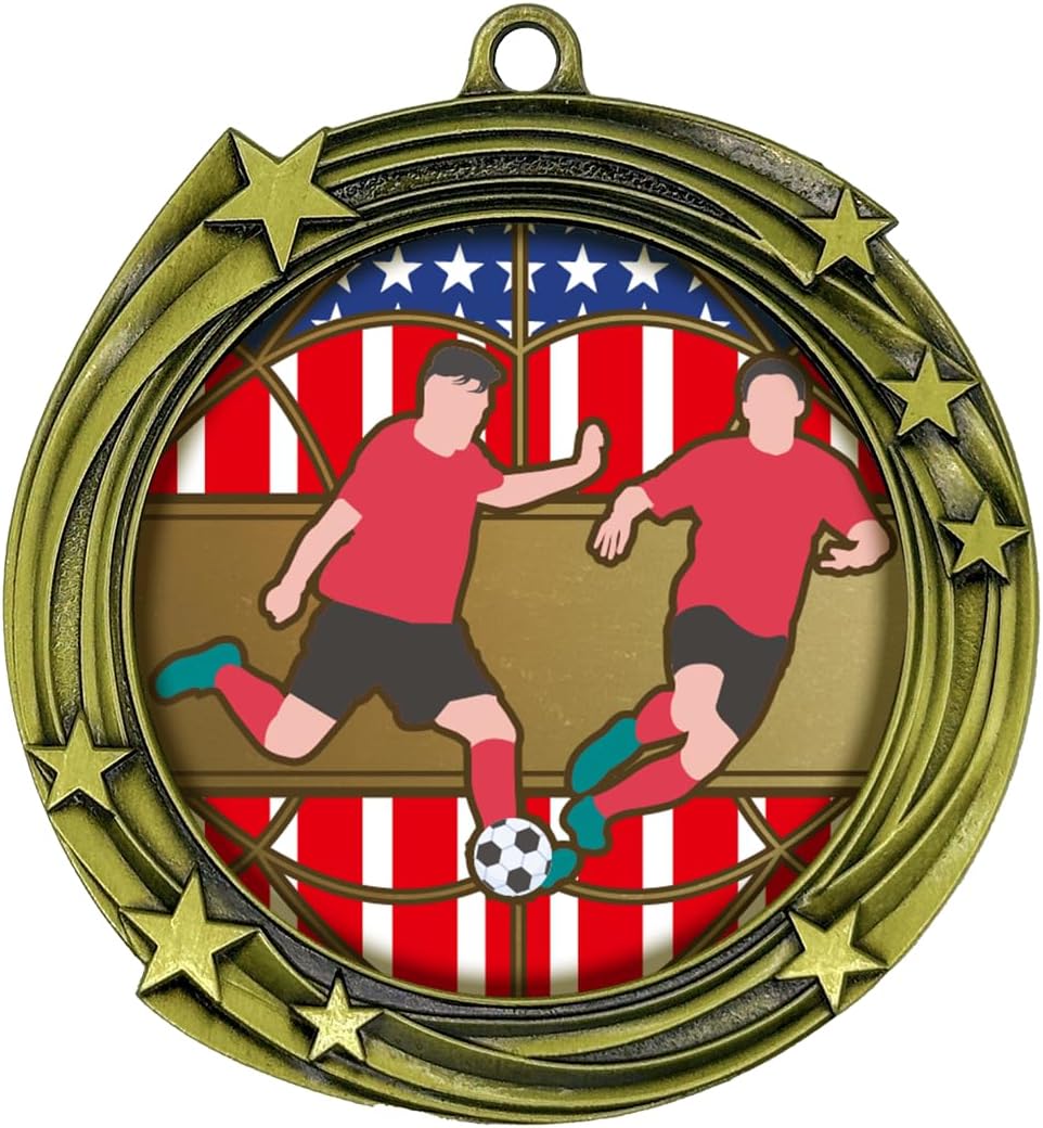 All Quality Soccer Swirling Stars Design Medal - 1st, 2nd, 3rd Place