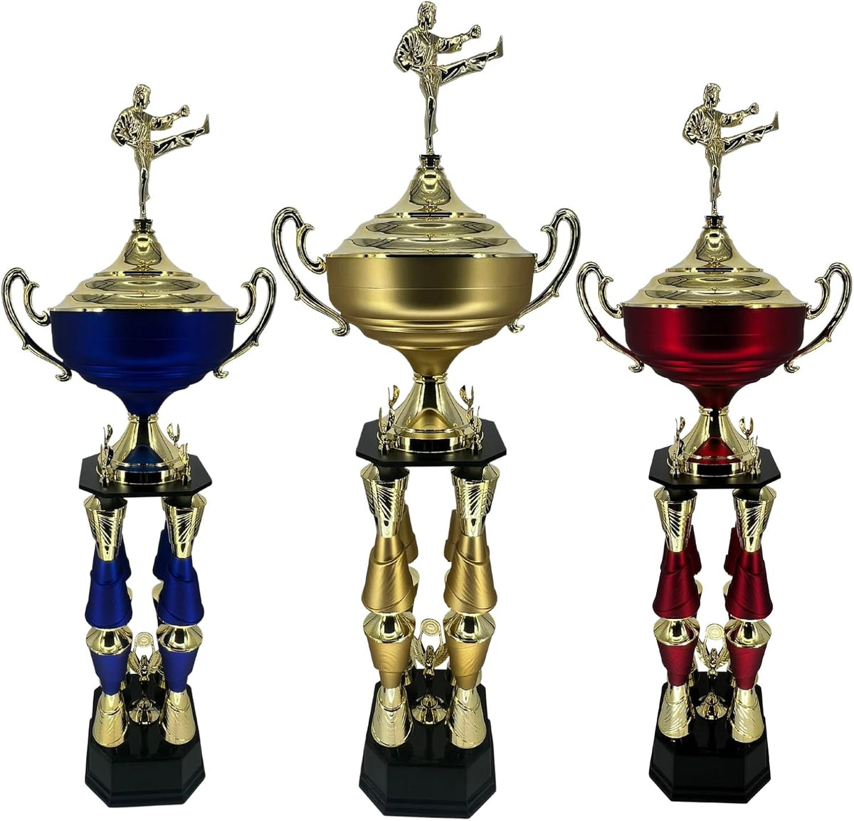 Express Medals Various Sport Giant 54 Inch Tall 19 Inch Wide 4 Post Column Gold Red or Blue Trophy Cup Award Includes Attached Plate with up to 5 Lines of Your Custom Engraved Text. Weighs 11 lbs.