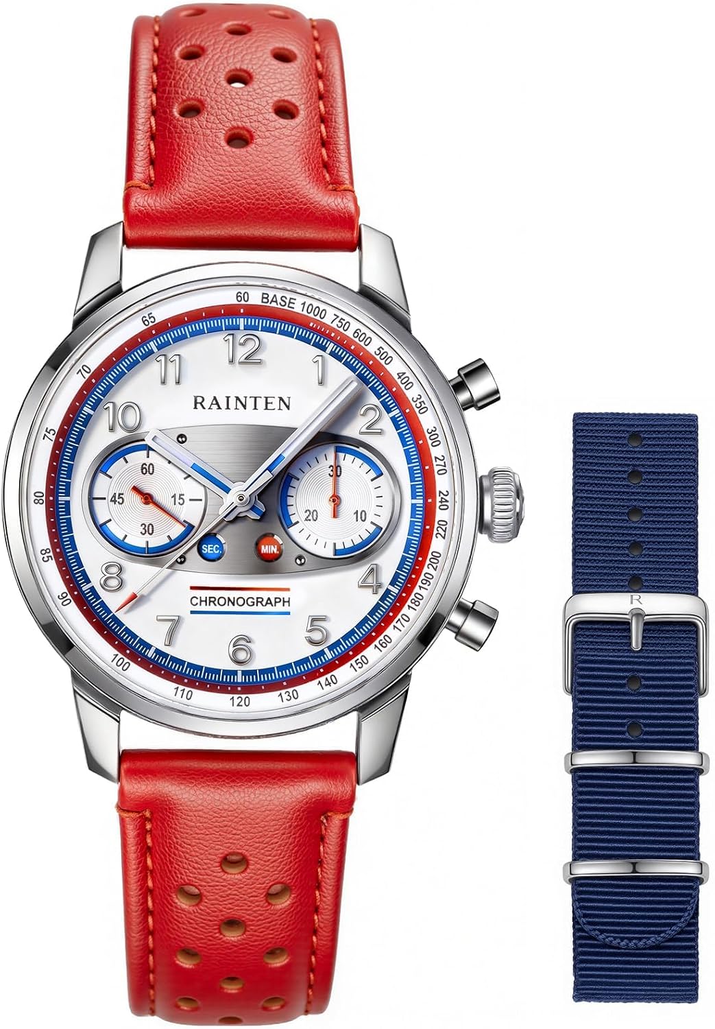 RAINTEN Chronograph Watch, Mechanical Watch for Men, Case 40mm, Seagull St19 | Stainless Steel with Genuine Leather Strap and Sapphire Crystal, Nylon Strap, Gifts- R9032, R9031B, R9031, R9031A