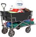 MacSports Double Decker Heavy Duty Steel Frame Collapsible Outdoor 150 Pound Capacity Yard Cart Utility Garden Wagon with Lower Storage Shelf, Black