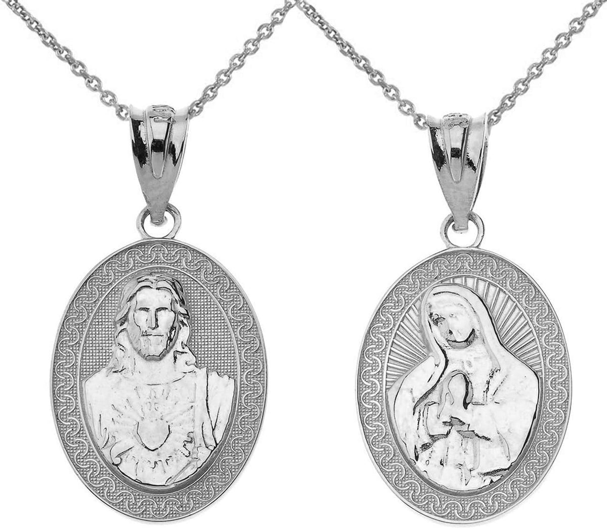 Certified 14k Gold Sacred Heart of Jesus and Immaculate Heart of Mary Reversible Medal Pendant Necklace