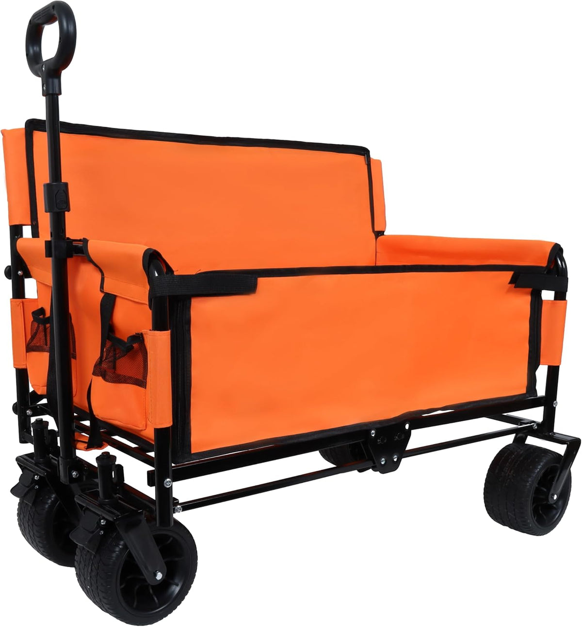 3-in-1 Heavy-Duty Convertible Folding Wagon Cart with Bench Seat & Storage – 500lb Capacity, 180L All-Terrain Wagon for Camping, Beach, Sports, & Garden – 360° Swivel Wheels (Orange)