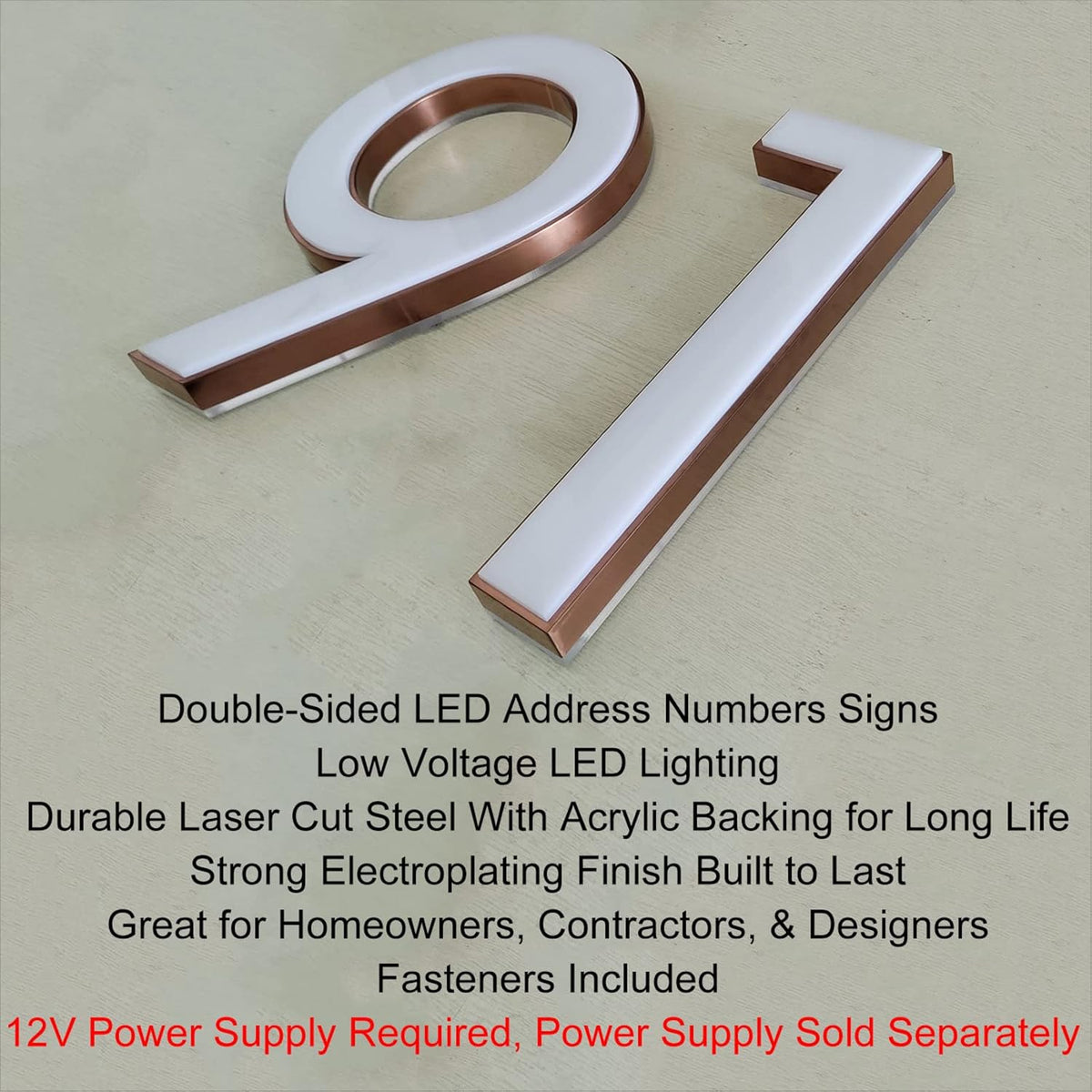 Backlit Illuminated LED House Numbers, Stainless Steel Hand-Polished For House Address Signs, Double Side Lighted Up House Numbers For Outside Modern,10 Inch/250mm,G