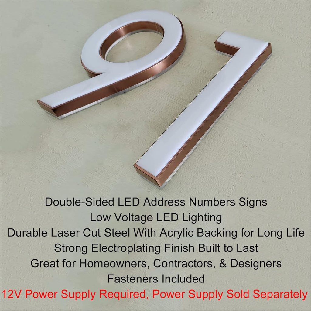 Backlit Illuminated LED House Numbers, Stainless Steel Hand-Polished For House Address Signs, Double Side Lighted Up House Numbers For Outside Modern,20 Inch/500mm,3