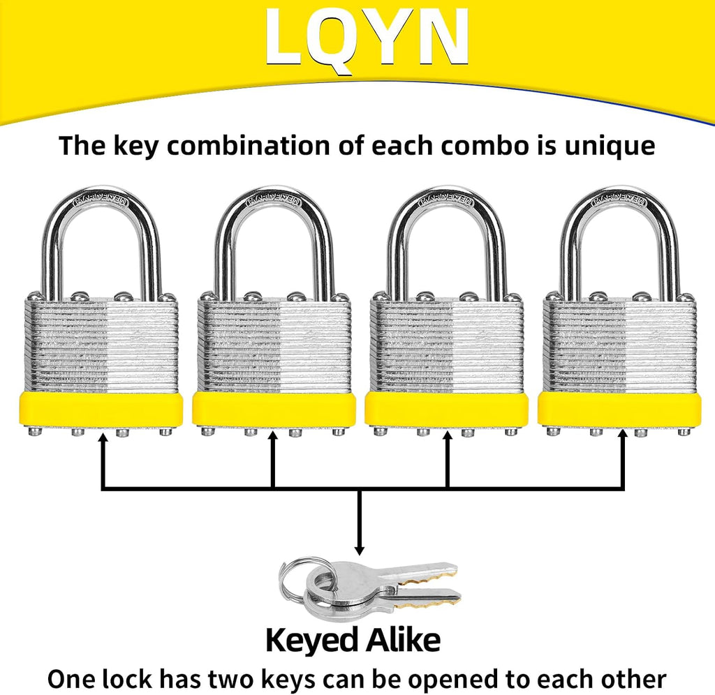 Padlocks with Same Key, LQYN 48 Pcs Laminated Keyed Padlock (1-9/16', 40mm), Keyed Alike Locks, Normal Shackle, for Storage Locker, Hasp Latch, Toolbox, Sheds