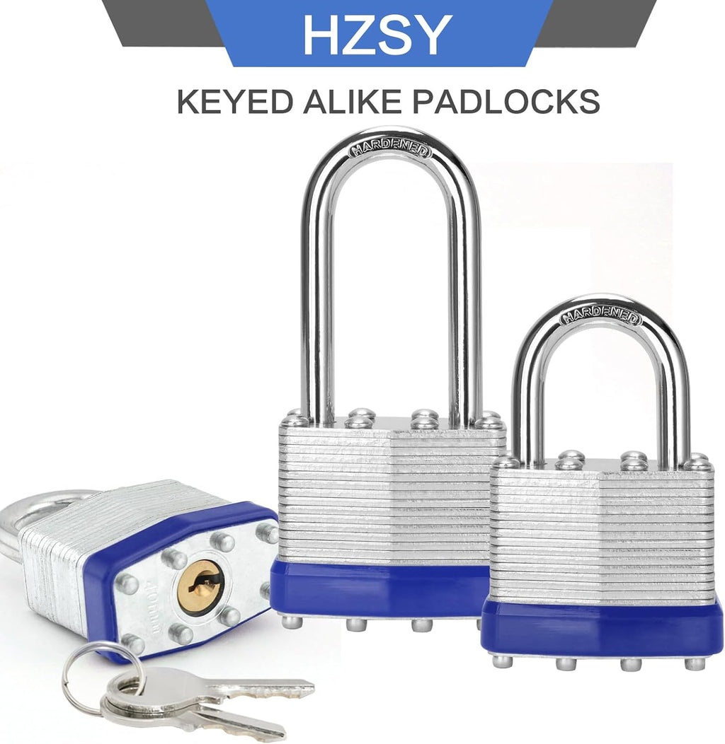 Padlocks Keyed Alike, Pack of 100, Laminated Steel Keyed Lock (1-9/16', 40mm), Padlocks with Same Key, Long Shackle, for Toolbox, Locker & StorageUnit or More