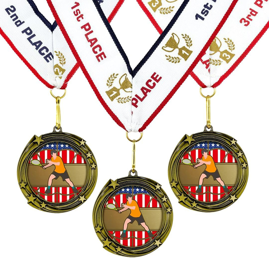 All Quality Tennis Swirling Stars Design Medal - 1st, 2nd, 3rd Place
