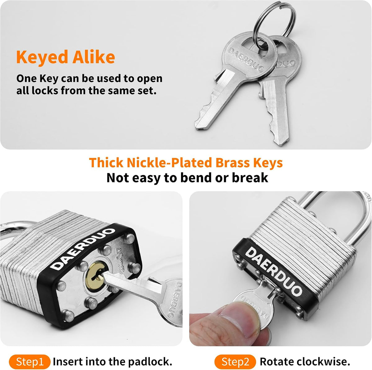 48 Pack 40 mm (1-9/16') Keyed Alike Laminated Padlocks with 96 Keys, Hardened Steel Long Shackle, Heavy-Duty Locks for Gym Lockers, Toolboxes, School Lockers, and Hasp Latches