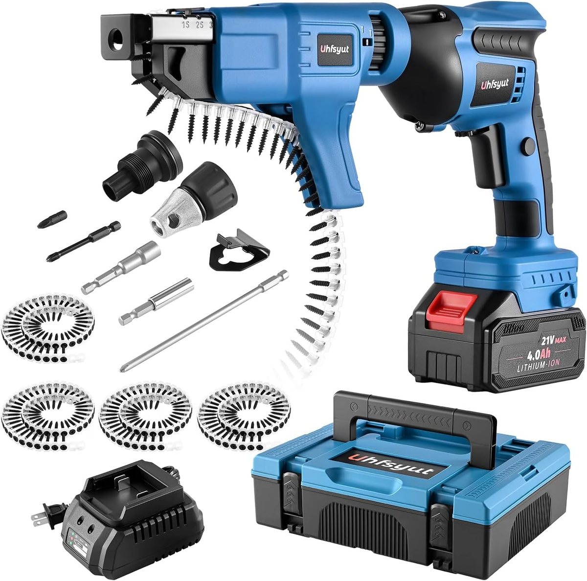 21V Cordless Drywall Screw Gun and Electric Screwdriver - 2-in-1 Self-Feeding Screwdriver, Includes Storage Toolbox and 4.0Ah Battery, Perfect for DIY and Professional Use (One battery set)