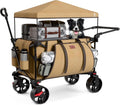 EVER ADVANCED Folding Push Wagon with Canopy, Portable Shopping Cart with Brakes, Collapsible Wagon Cart with All-Terrain Big Wheels for Camping, Beach, Sports