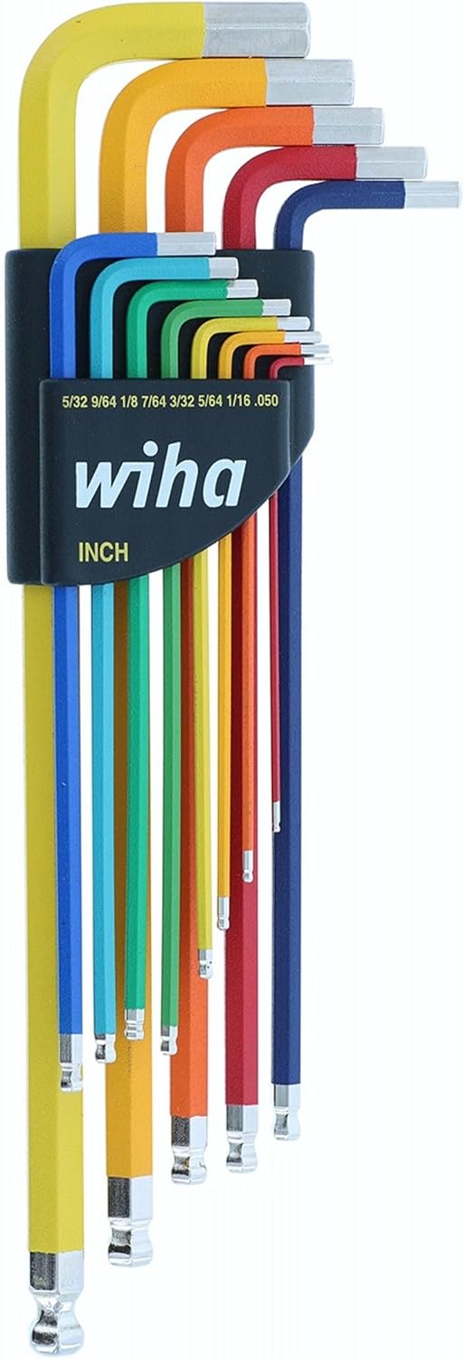 Wiha 66981 13-Piece Color Coded SAE Hex Key Allen Wrench Set, Ball End L-Key, .05'-3/8', Made in Germany