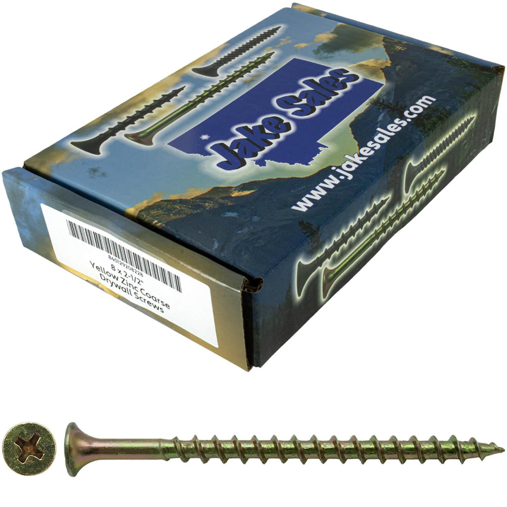#8 x 2-1/2' Yellow ZINC COARSE Thread Drywall, Gypsum Board, Sheet Rock, Plasterboard Screws. CASE Qty 9 Boxes 5,346 Screws
