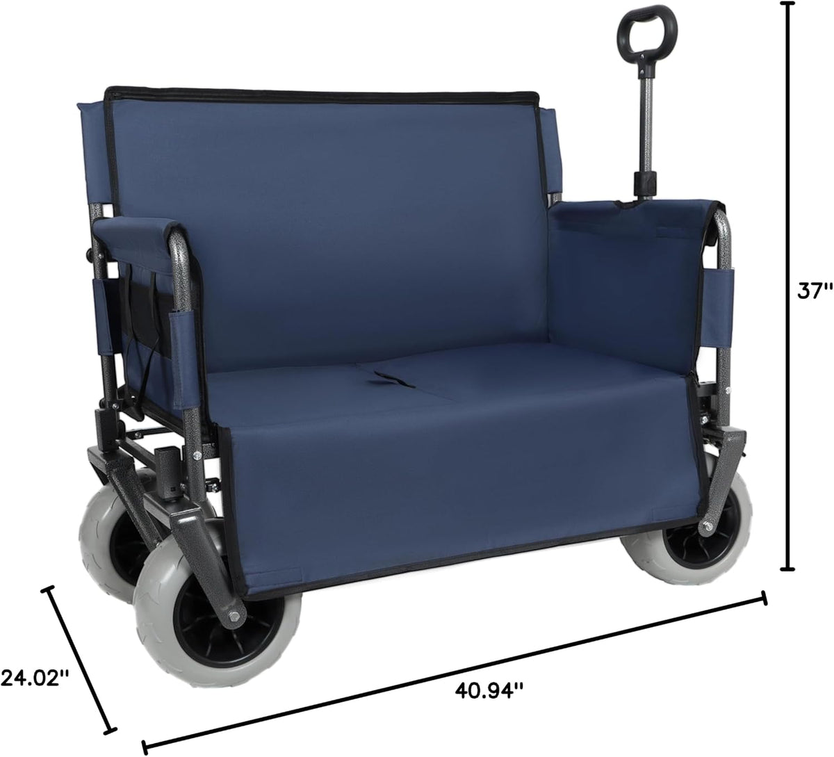 3-in-1 Convertible Folding Wagon Cart with Bench Seat & 180L Storage - 500lbs Heavy-Duty All-Terrain Wagon for Camping, Beach, Sports & Garden Use (Dark Blue +9'x4' Wheels)