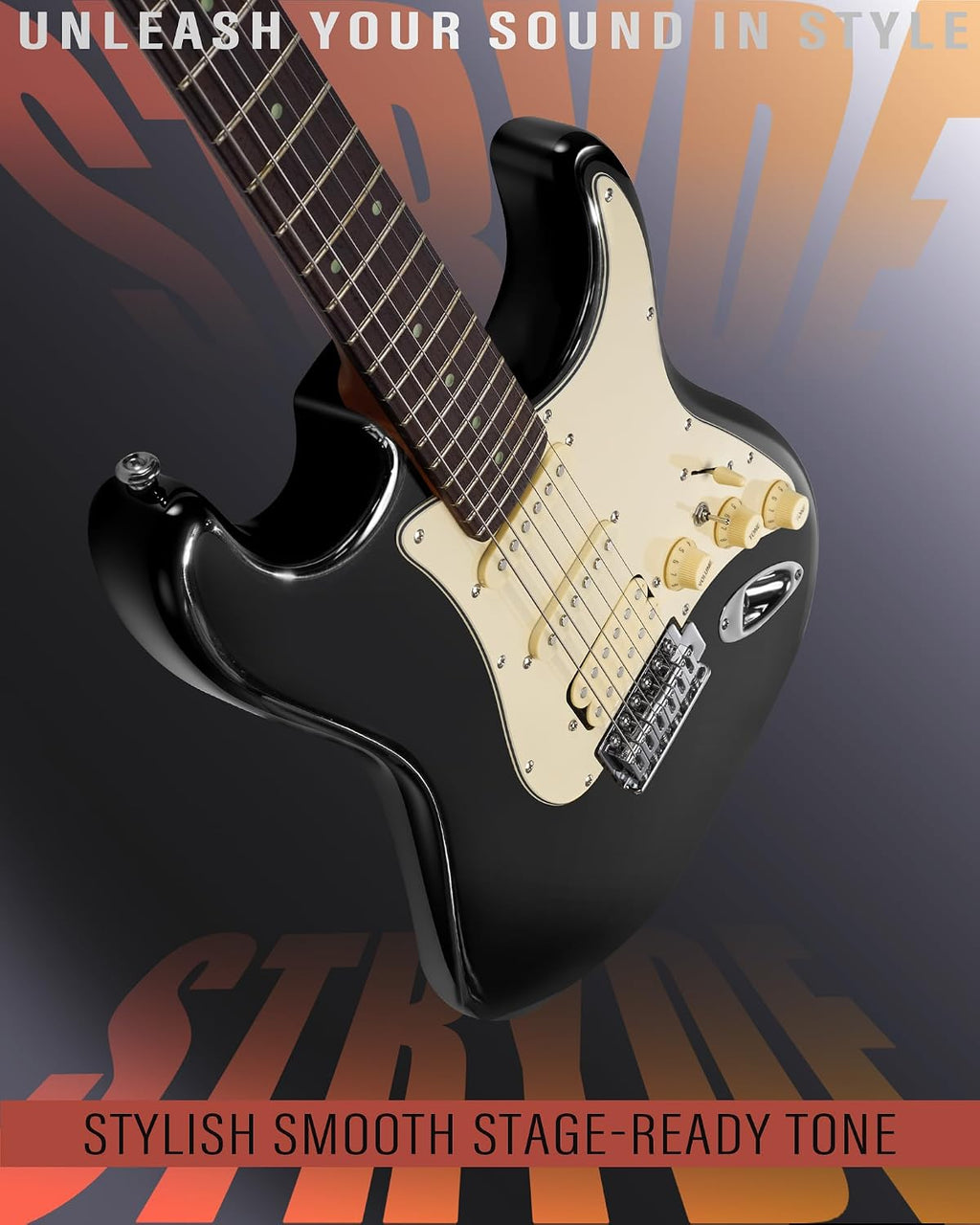 AKLOT Beginner Electric Guitar Kit: 10W Amp, Coil-Split HSS Pickups, Lesson Book, Roasted Maple Neck, Gig Bag, Tuner, Strap, Picks, Stryde Phantom Black