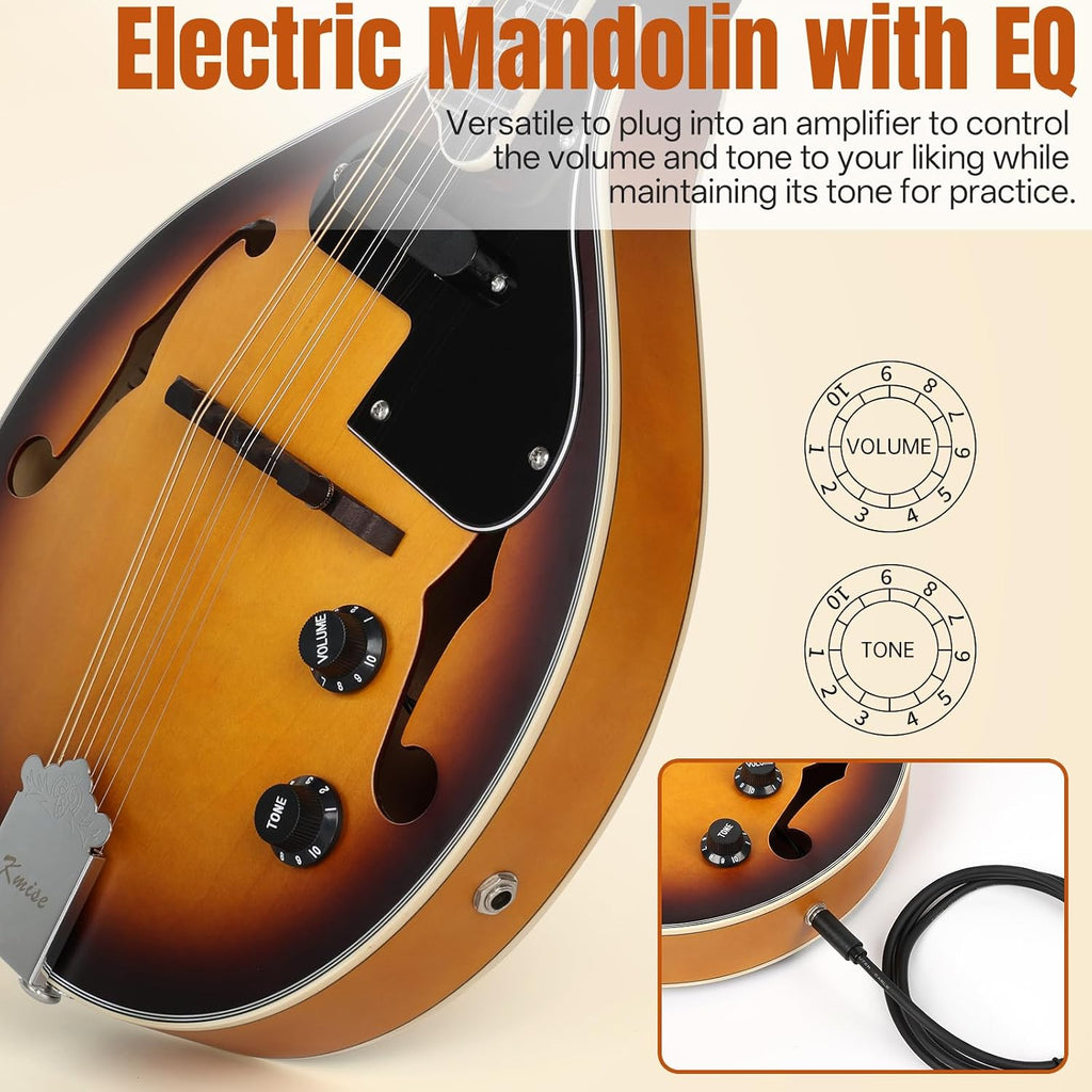 Mandolin Instrument A Style, Electric Acoustic Mandolins Instrument Kit 8 String with Tuner Strap Gig Bag Chord Chart for Beginners Adults Teens Youth Kid