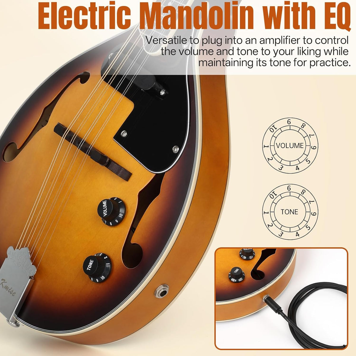 Mandolin Instrument A Style, Electric Acoustic Mandolins Instrument Kit 8 String with Tuner Strap Gig Bag Chord Chart for Beginners Adults Teens Youth Kid