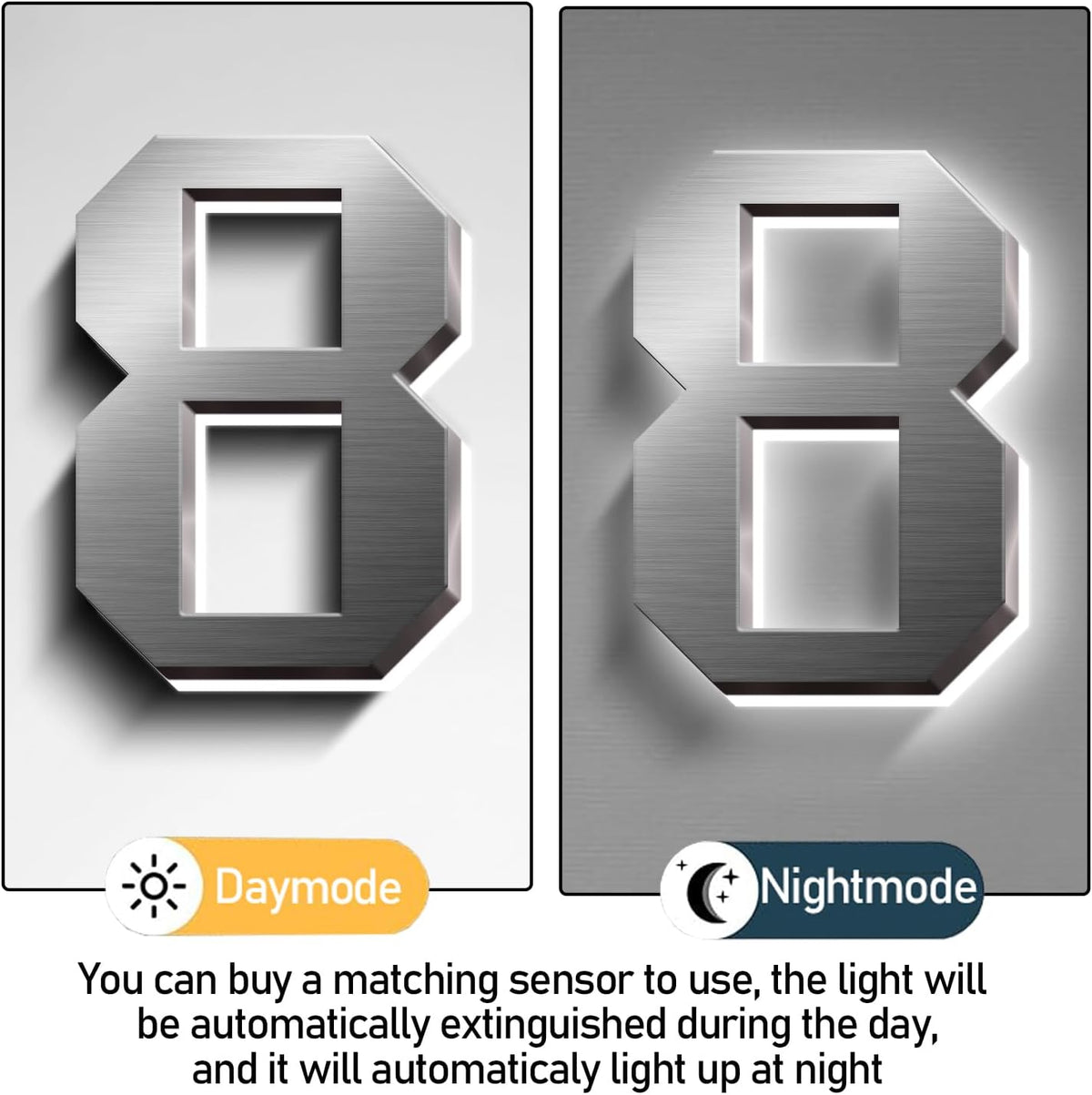 Illuminated House Numbers, Stainless Steel House Address Numbers, Backlit LED Illuminated Home Address Number, Lighted House Numbers, Modern Address Numbers,18 Inch/450mm,2