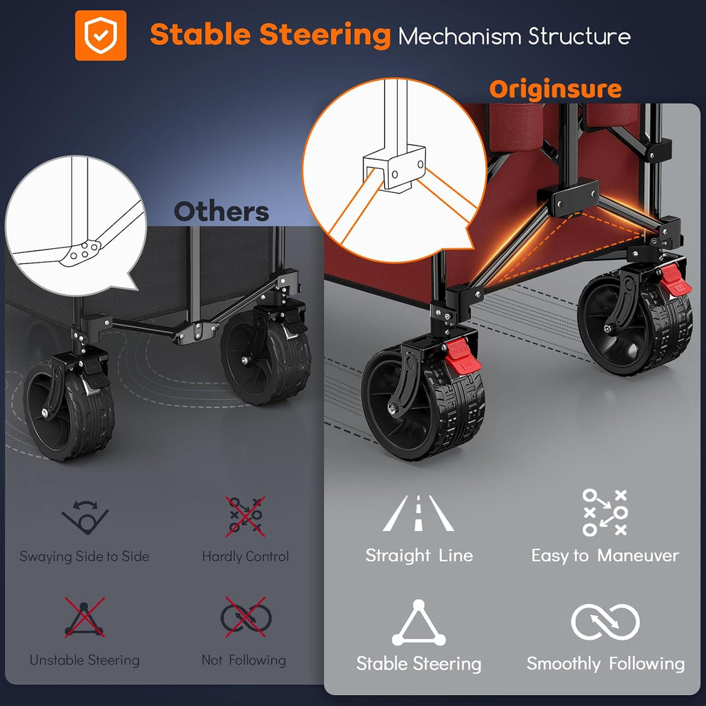 48' L Collapsible Beach Wagon Cart Foldable, 560lbs Weight Capacity 300L Heavy Duty Folding Wagons with Big All-Terrain Wheels, Utility Carts for Groceries, Shopping, Camping, Sports - Red