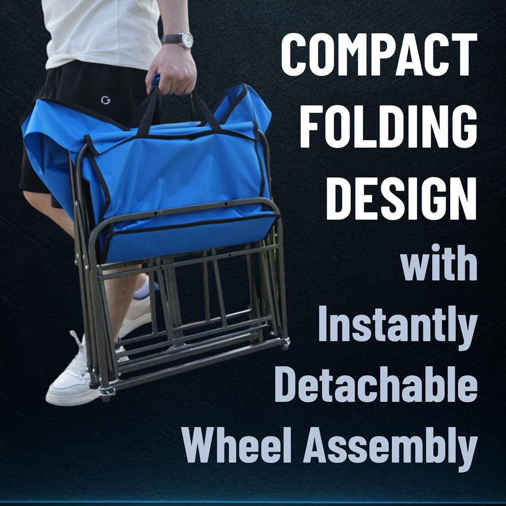 Beach Wagon with Balloon Wheels and Chair Racks, Collapsible Cart with Big Wheels for Sand, Heavy Duty 300 lbs Capacity, Folds Thin with Quick-Release Forks (13'' Wheel)