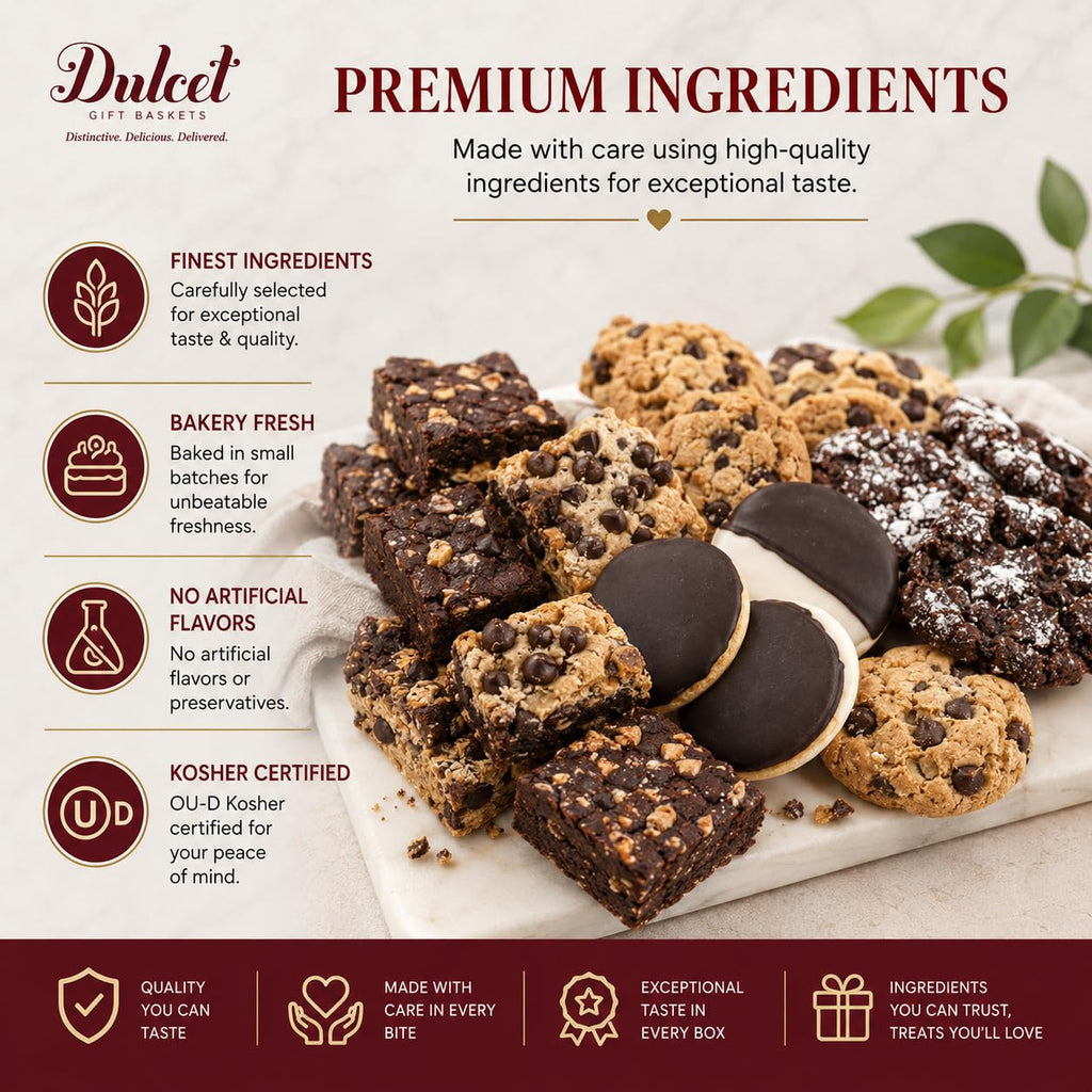 Dulcet Thank You & Congratulations Gift Basket – Gourmet Food Gift Basket with Fresh Brownies, Cookies & Pastries – Appreciation Gifts for Teachers, Students, Employees, Co-Workers, Friends & Family
