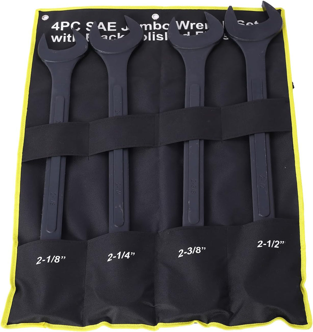 4PC Jumbo Combination Wrench Set, SAE, 2-1/8', 2-1/4', 2-3/8', 2-1/2 inch, Extra Large Combination Wrench Sets, Black Oxide Finish with Pouch (4PC-SAE)