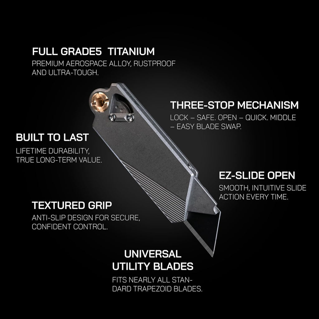 PICHI G9 Titanium Utility Knife with Cow Leather Holster and Pocket Clip, CNC Unibody Quick Change Blade, Button Lock, for Men Women Outdoor, Hiking, Camping, with 10 Replaceable Blades