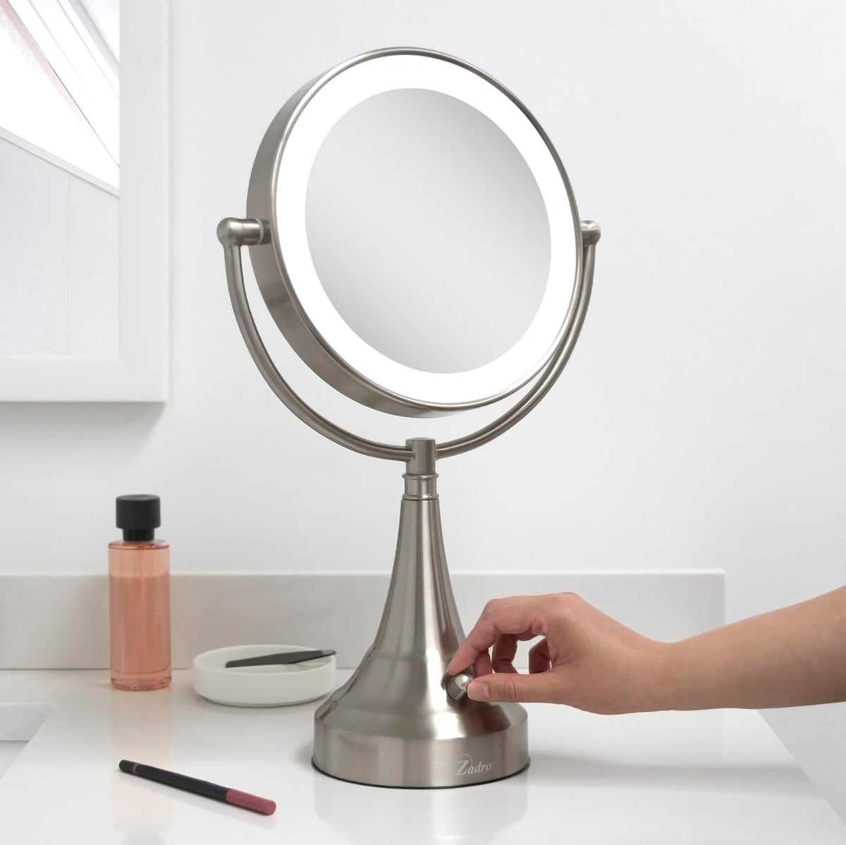 Zadro Lighted Makeup Mirror 10X Magnification LED 11' Dia Makeup Mirror with Lights and Magnification C Battery Operated