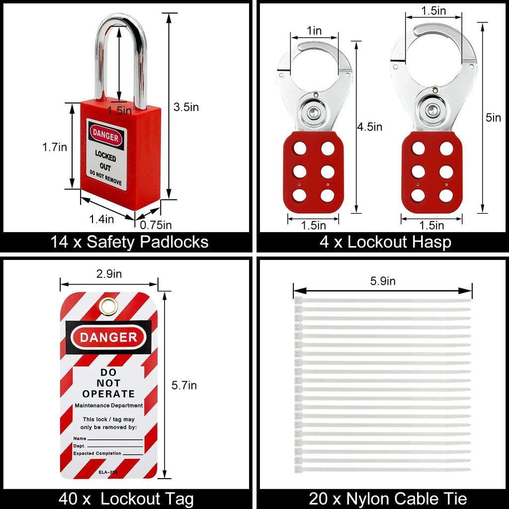 Lockout Tagout Station,Loto Kits, Includes 14 Key Different Padlocks with Numbers, 4 Lockout Hasps, 40 Lockout Tags, 20 Nylon Cable (Big Lock Station) Yellow