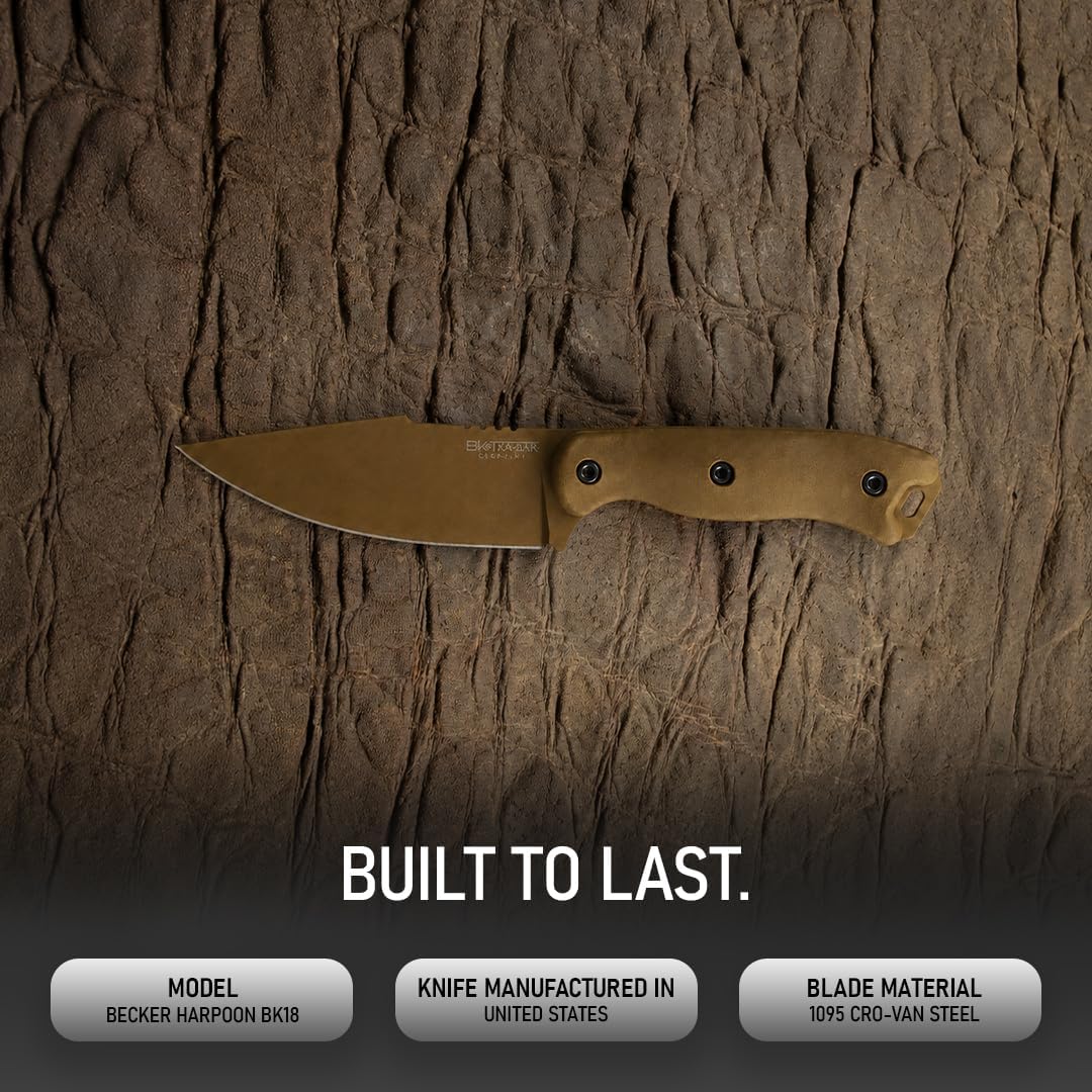 KA-BAR BK18 Becker Harpoon Fixed Blade Knife 4.562' Drop Point 1095 Cro-Van Flat Dark Earth Blade Ultramid Handle Flat Dark Earth