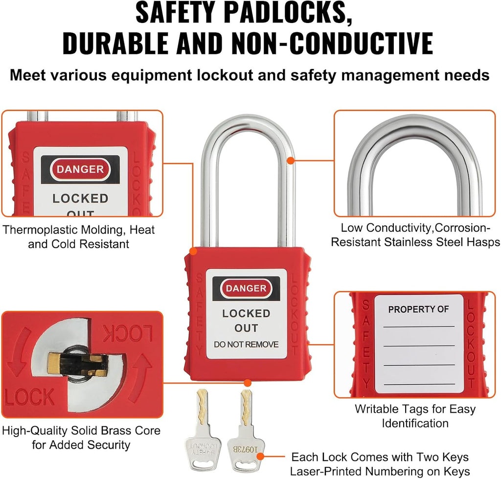 VEVOR Electrical Lockout Tagout Kit, 59 PCS Safety Lockout Tagout Station with Padlocks, Hasps, Tags, Ties, Plug Lockout, Circuit Breaker Lockouts, Valve Lockouts, Cable Lockout, Lockout Bag, Box