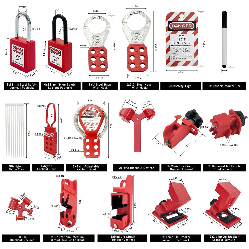 BULANGD 120 Pieces Lockout Tagout Station Loto Kit, Safety Padlocks, Lockout Hasp, Lock Out Tags, Circuit Breaker Lock, Cable Lock, Plug Lock Lockout Tagout Cabinet